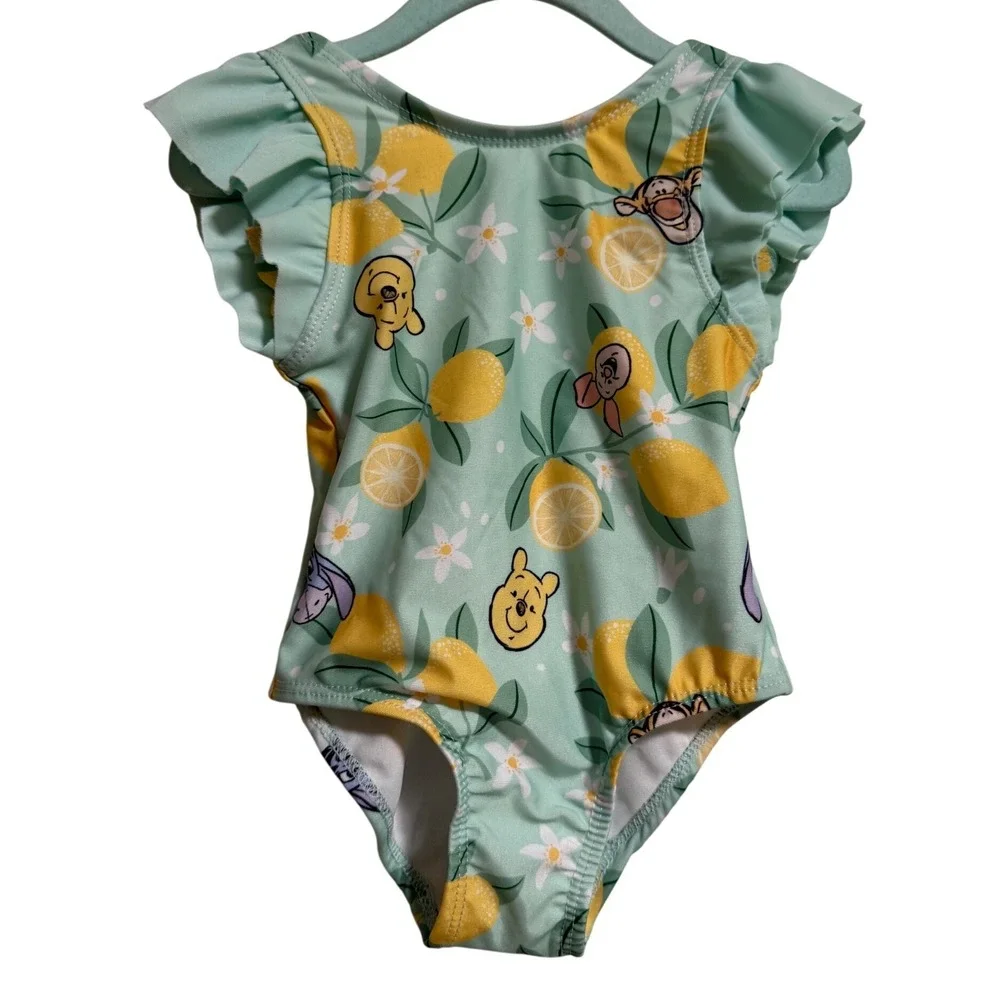 Disney Baby Winnie the Pooh Lemon Print Flutter Sleeve Swimsuit Mint Green 12M